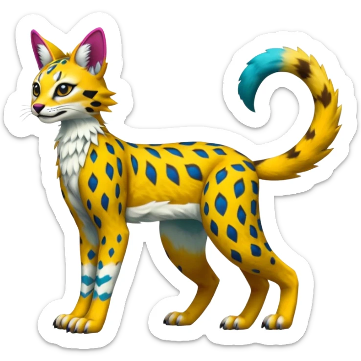 Colorful Bobcat-Vernid-Sergal-Serval-Genet-Pokémon-Digimon-Fakémon-fusion-hybrid-creature sticker