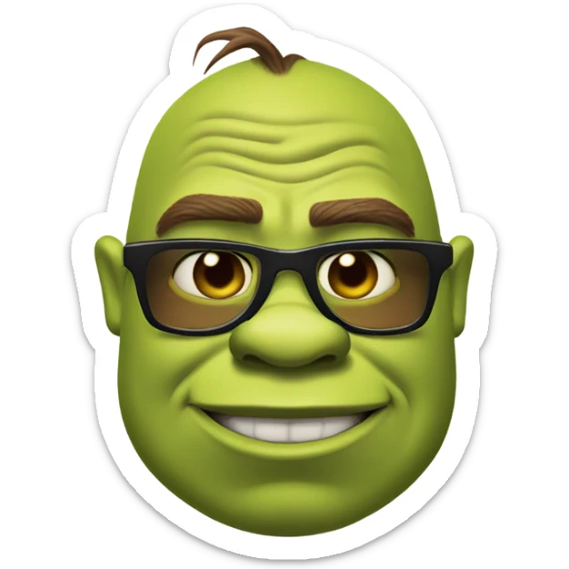 Shrek, wearing sunglasses, pointing at the camera, smirking emoji sticker