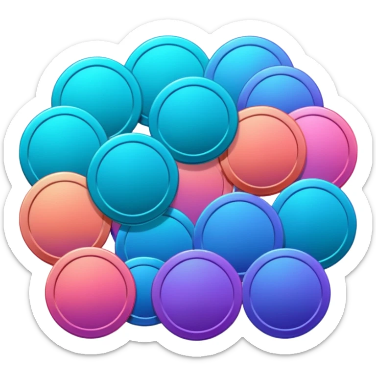 Many Coins pack 
in gradient of turquoise, blue, pink, purple, and coral
 sticker