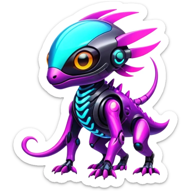  exotic shiny colorful futuristic modern cyber-Fakémon-Digimon-Trico-creature sticker