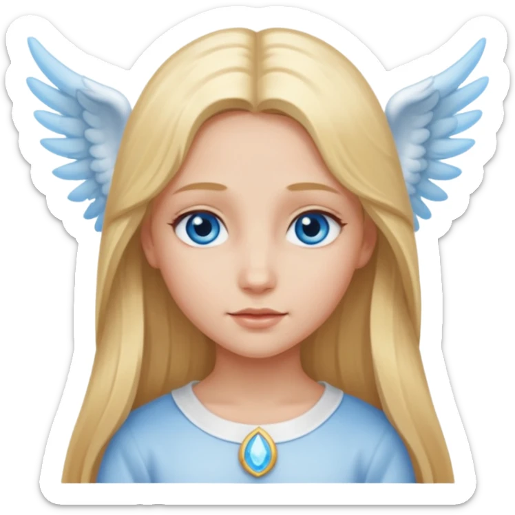 girl whit long blond hair, blu eyes and an angelic face sticker