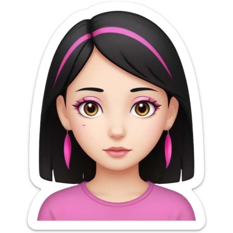 girl with black hair and pink streak by ear sticker