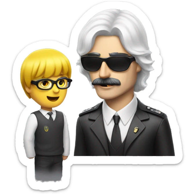 a white man with yellow glasses and is white wearing a wig talking to a child, the guy is named dr disrespect sticker
