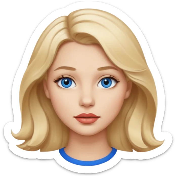 blondynka lekko krecone wlosy i niebieskie oczy obrysowane usta na jasny braz mloda sticker