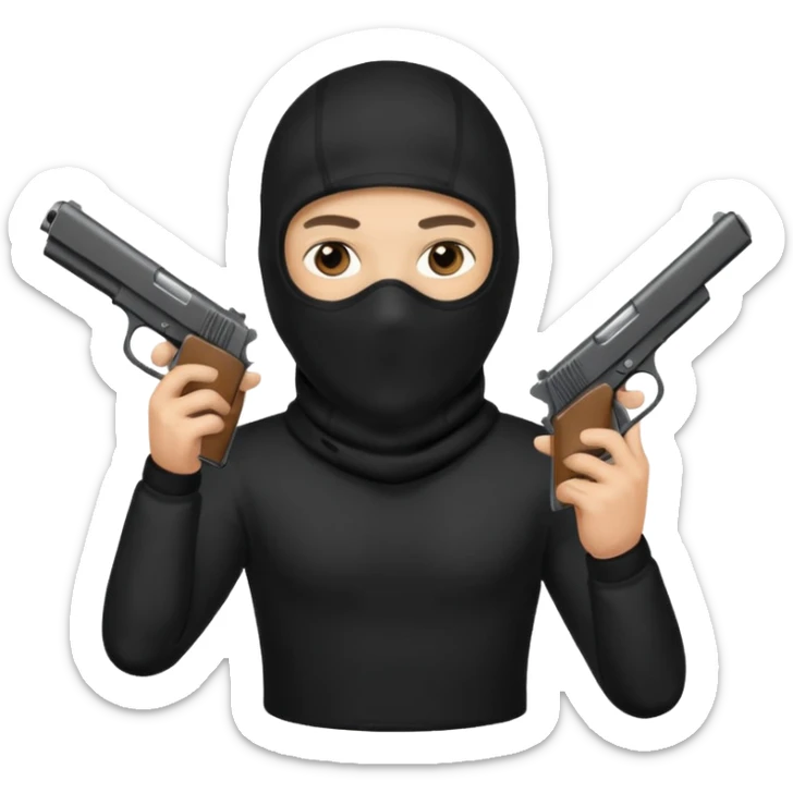 Un emoji con una balaclava negra con una pistola en la mano sticker