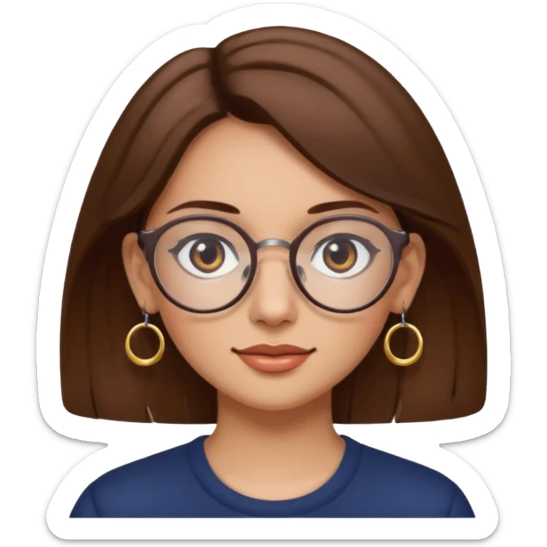 Women brown eye and brown hair with glasses and circle earing sticker