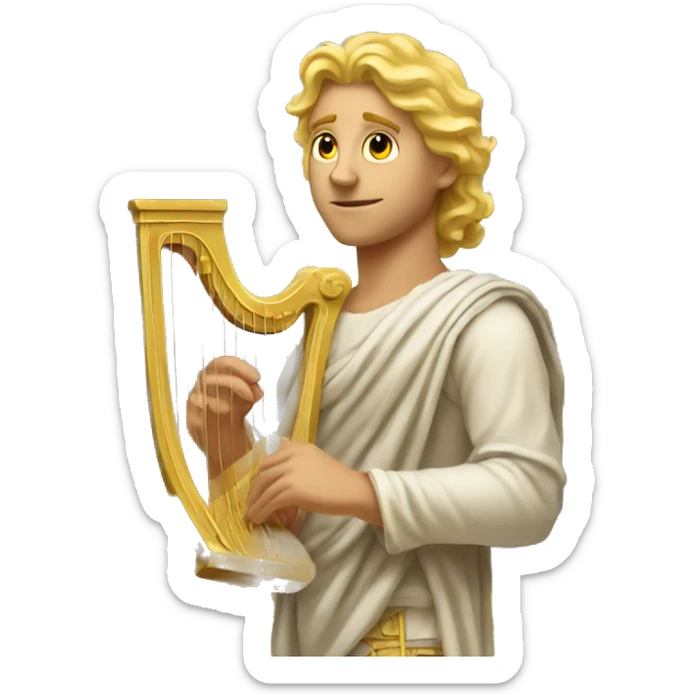 Apollo god. Calm face Holding a lyre with Blonde hair sticker