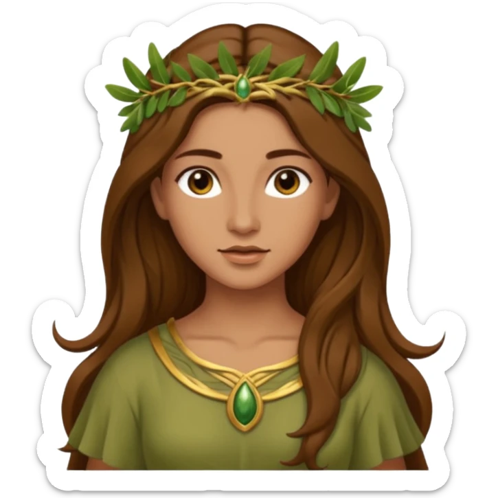 Diana, Nature Goddess from Rome Mythology with long brown hair, olive outfit sticker