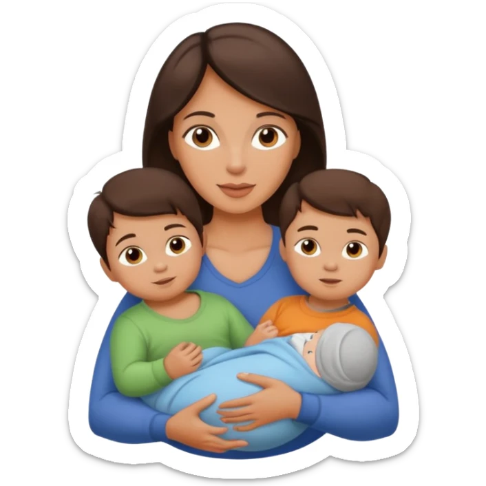 Beautiful fit Brunette Mother holding a baby and two sons, realistic  sticker