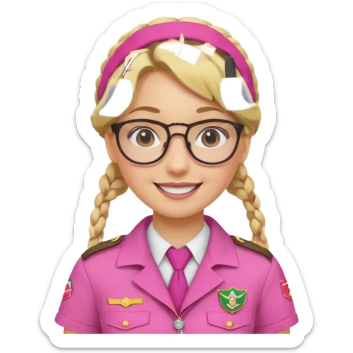 scout girl with pink scout uniform i, blonde braided haired and glassess sticker