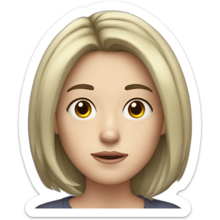 young white woman with mid length black hair, freckles and tired sticker