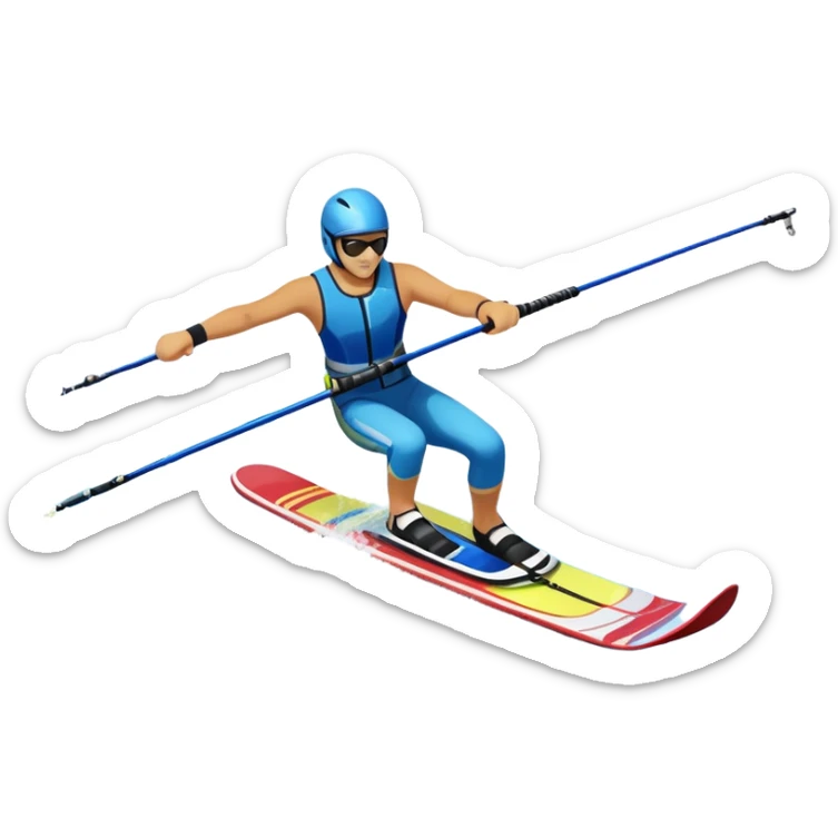 An icon featuring a close-up collage of water skis, splashing water across the surface. The design highlights the motion of the skis cutting through the water. Transparent background emphasizes the thrill of water skiing. sticker