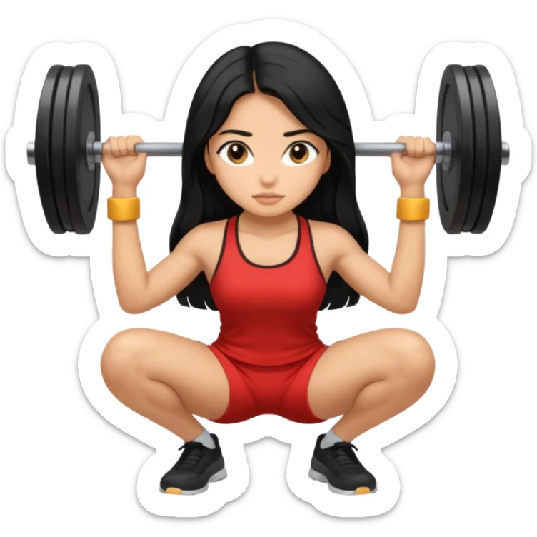 Larina girl with long black hair squatting weight sticker