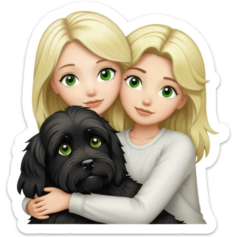 blonde green eyed girl hugging black tibet terrier dog sticker