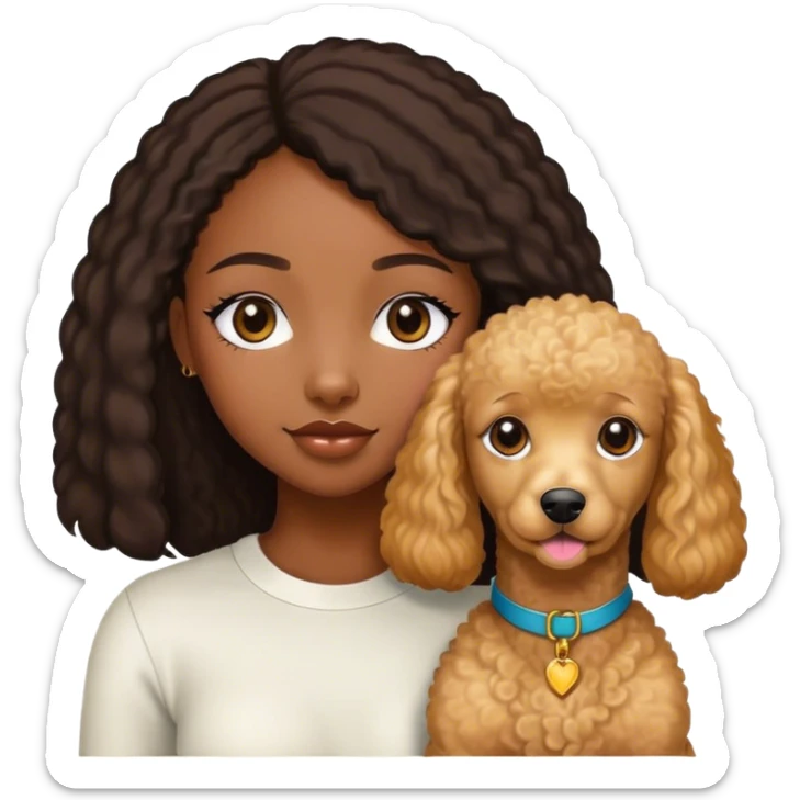 Black straight hair girl wiht golden pudel dog sticker