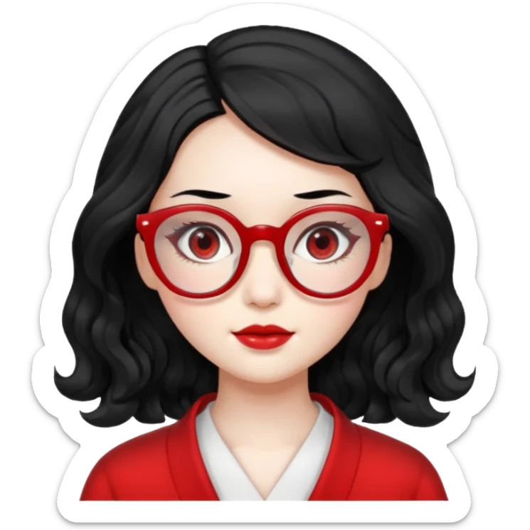 Beautiful girl,Black hair,wavy hair，long hair,Black eyes,Chinese peli rojo y lentes sticker