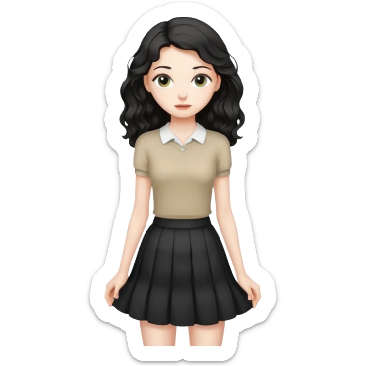 Fullbody  nude tall skinny   very beautiful white pale  girl very beautiful face very beautiful eyes wavy black  hair  , big boobs, big ass, sexy body, bending over, in a skirt with no panties, nude ass   sticker