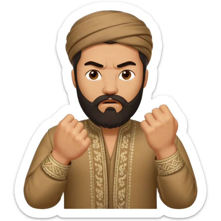 uzbek bearded man with national outfit shows his fist angry sticker