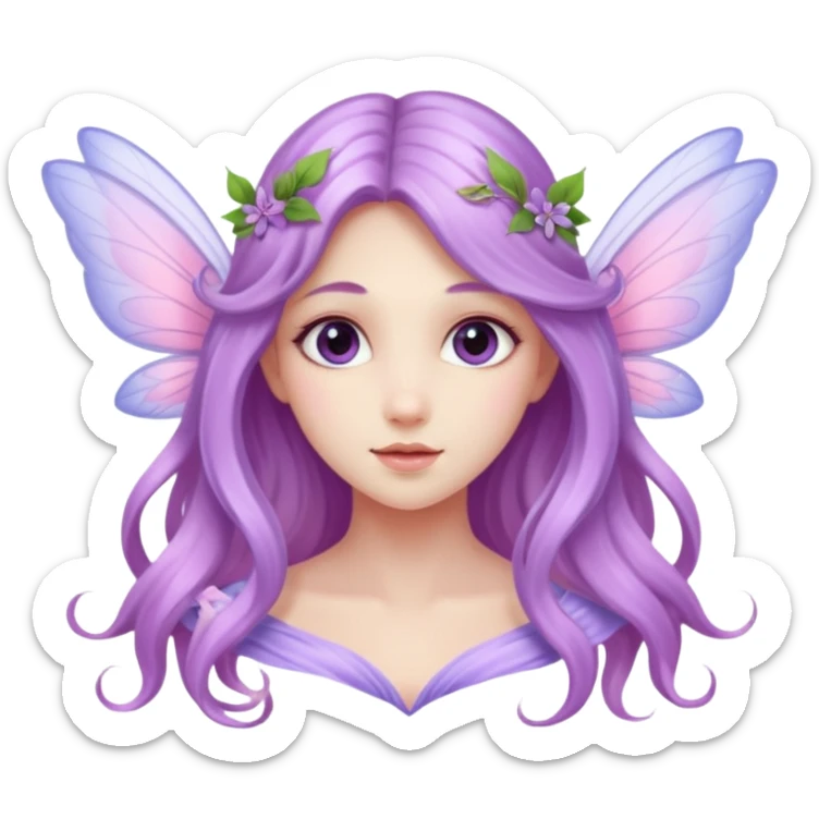 Lilac and pink fairy with wings but you can see her whole body and make her super pretty with long hair  sticker