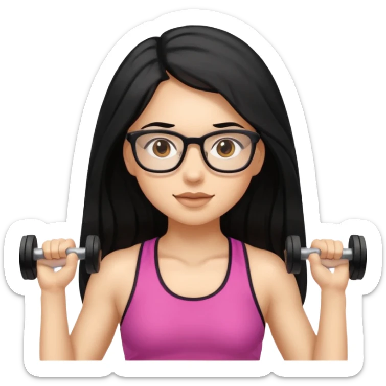 girl with long black hair, brown eyes, wearing glasses and working out in the gym sticker