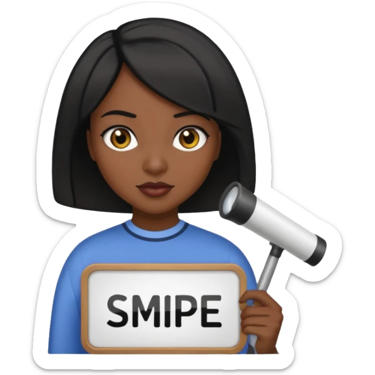 Dark skin woman with black bob in hair holding sign that says snipe  sticker