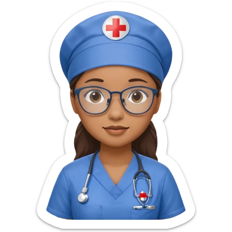 FILIPINA FEMALE NURSE WITH GLASSES, BLUE SCRUBS, AND CAP sticker