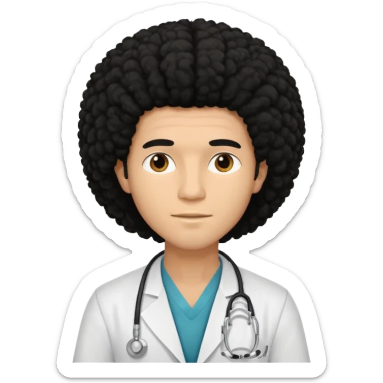 A young male slim doctor with long black afro hair which covered his forehead sticker