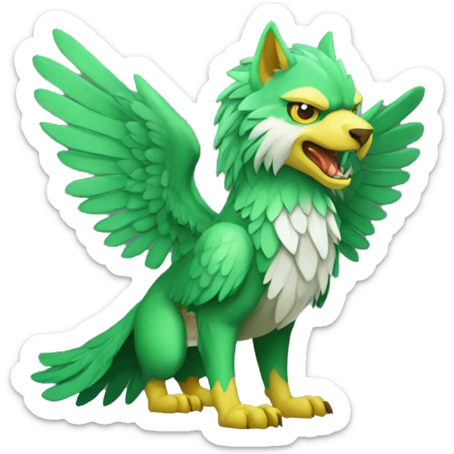 Full-body green gryphon with wolf-body with a beak for its mouth and wings sticker