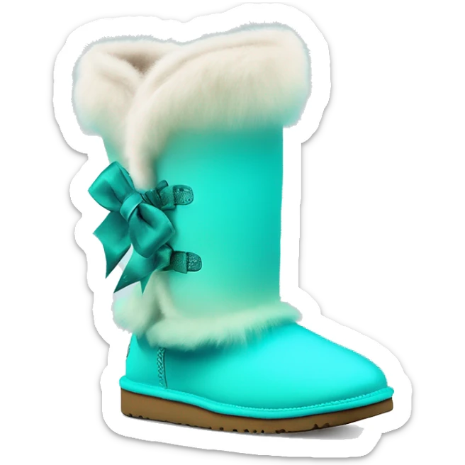Realistic pair of tiffany blue to turquoise ombre fur Ugg boots with silk ribbon bows. sticker