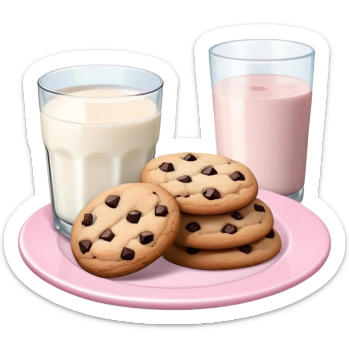 Pastel pink plate of cookies and glass of milk sticker