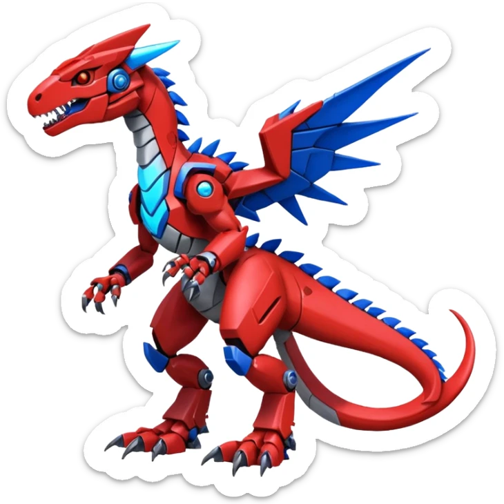 Cool Edgy Futuristic Red Digimon-Fakemon-Guilmon-Velociraptor-Dragon-Mecha full body sticker