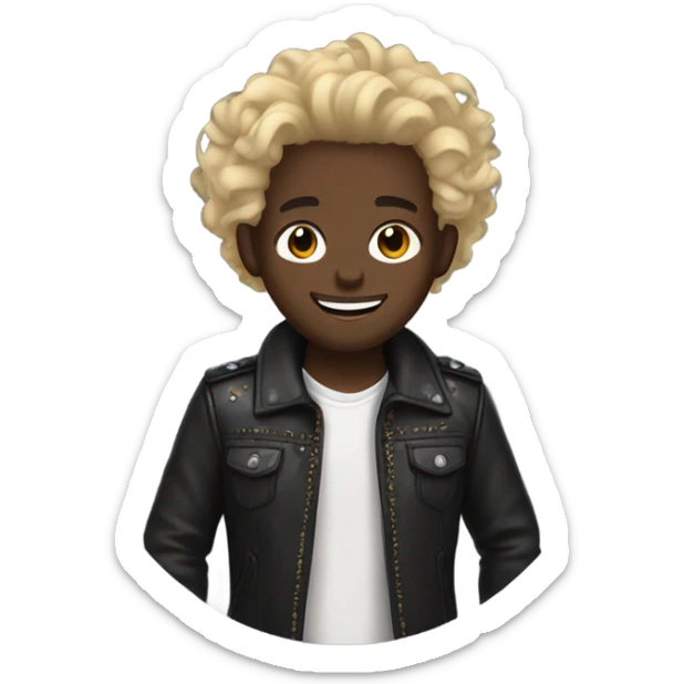 smiling darkskin boy hair in leather jacket with blonde curly hair and circular beard and multiple ear piercings  sticker
