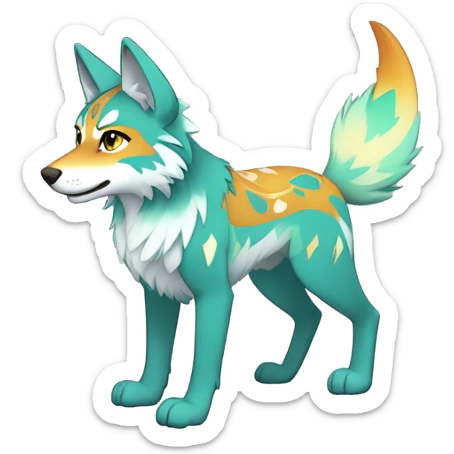 Anthro Colorful Shiny Fionbri-Falvie-sparkle-wolf-sona with tribal markings full body sticker