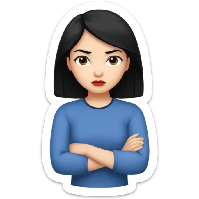 pouty arms crossed emoji woman with black hair sticker