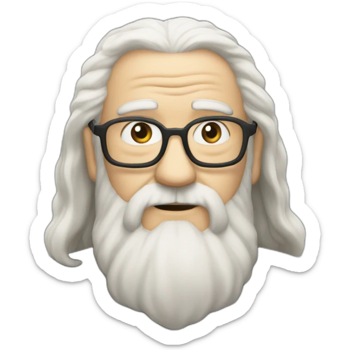Wise old man with long white hair and barbe looks like he knows a lot wearing black shirt sticker