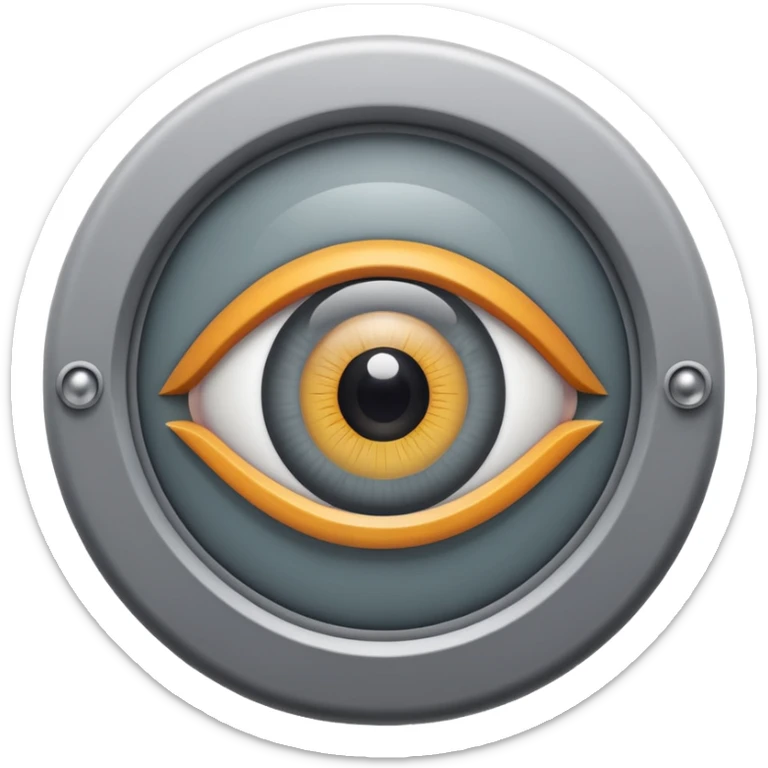 Minimalist emoji-style sticker of a peephole with a realistic eye looking out from inside. Black and gray tones, flat icon, centered eye.
 sticker