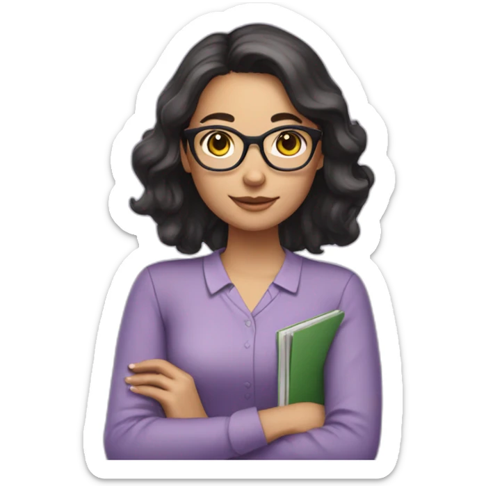 girl teacher in glasses with dark hair teacher in a lilac shirt sticker
