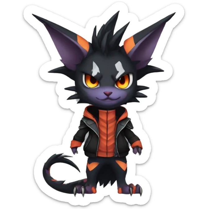 Cool Anthro Black Noivern-Nargacuga-Litten-Pokémon with edgy stripes hoodie spiked collar punk Full Body sticker