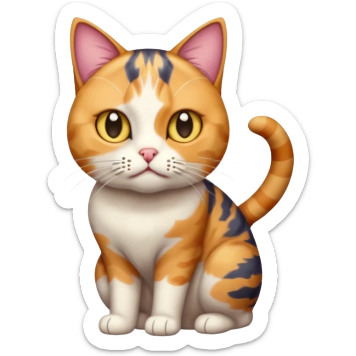 full body colourful calico tabby cat with disproportioned head with an anxious face sticker