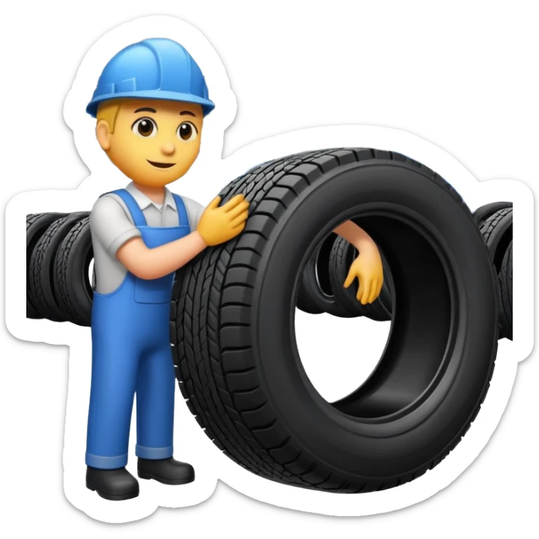 please draw me a emoji of tire - inside the manufacturing factory - getting inspected by machine not the human - the machins is checking uniformity - machine is complicated  sticker