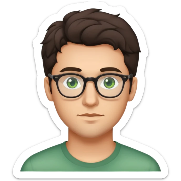 young man with dark slightly curled hair wearing glasses with green eyes and stubble sticker