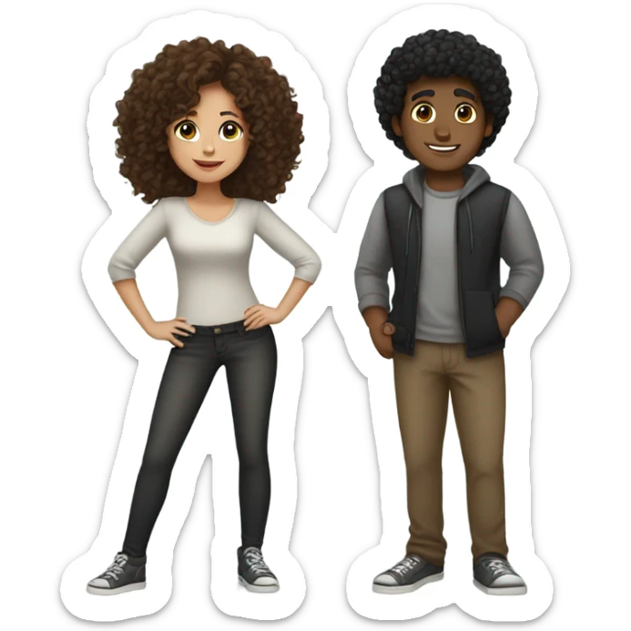 Brown curly hair latin girl with black curly hair guy sticker