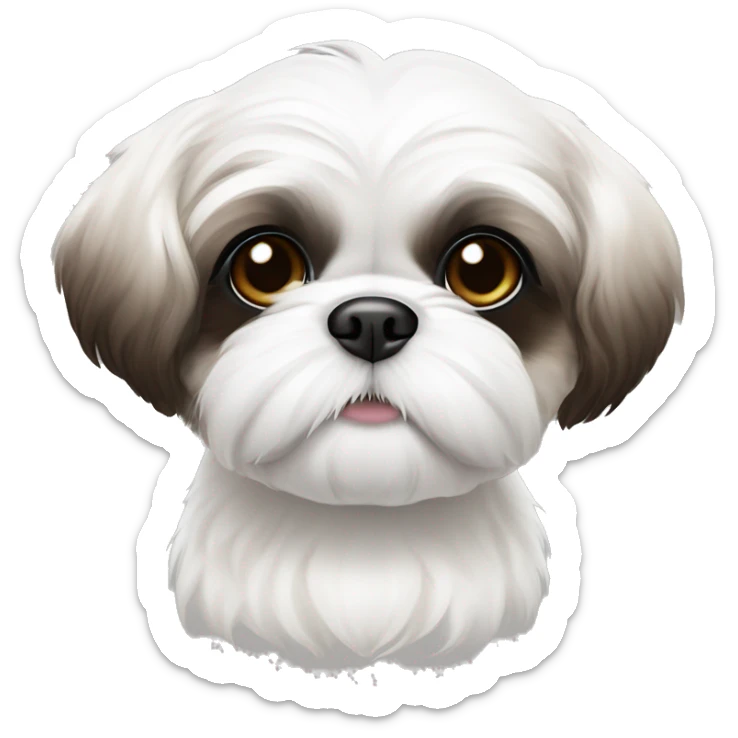 All white Shih tzu puppy with R eye brown and brown ears and black tips of ear sticker