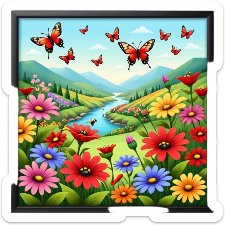 🎨Donde danzan las mariposas y los colibrís y entre las 💐flores y la 🏞️naturaleza las 🐝abejas bebiendo el néctar de las flores polinizando the 🐞ladybug rojo divino entre los jardines de pintorescos y majestuosos colores sticker