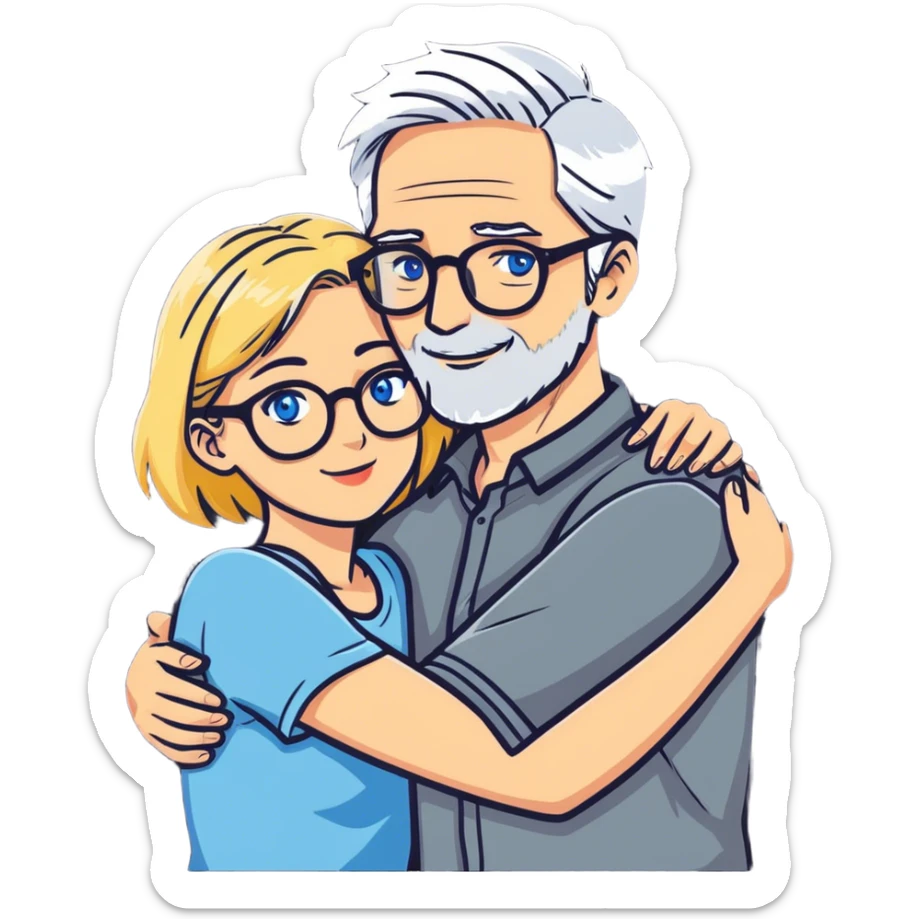 Hyper Realistic Couple in love,  lady blonde, blue eyes and glasses,  man grey hair  sticker