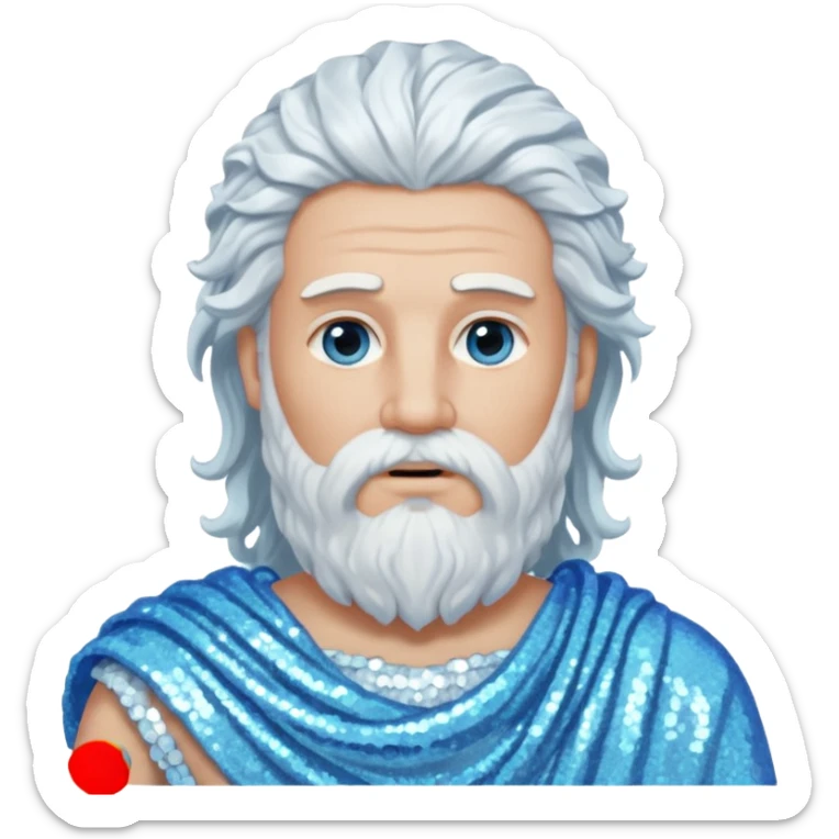 Aquilo, God of Winter Roman Deities with long white wavy hair and beard, ice blue sequin toga sticker