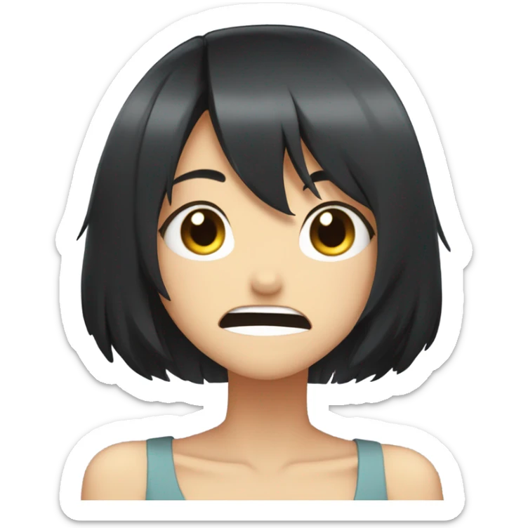 anime girl giggle hands covering mouth black hair sticker