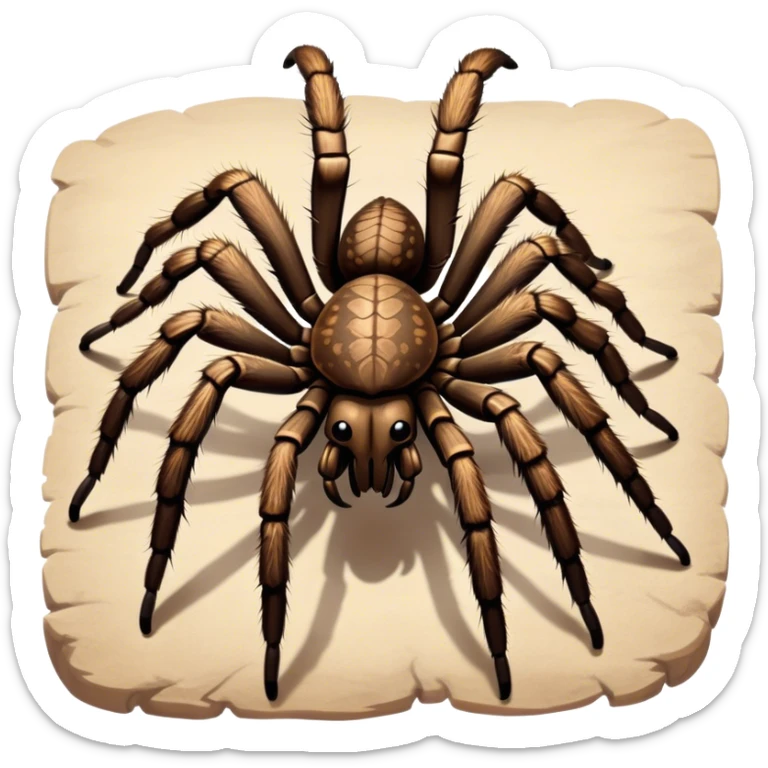 Close-up of a giant hairy tarantula in its natural habitat, with intricate details of its legs, body, and webbing. The spider is positioned in a natural setting, emphasizing its size and texture. Soft lighting highlights its features. Transparent background. sticker