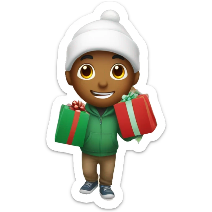 boy going christmas shopping, buying a lot of gifts sticker