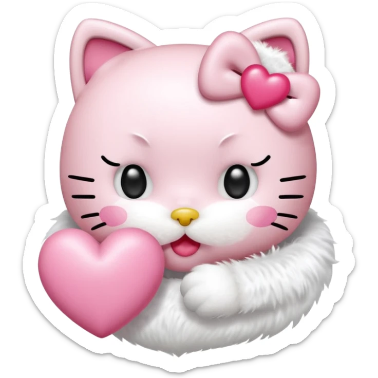Hello kitty qui fait un bisous avec sa bouche et un cœur rose sort de sa bouche  sticker
